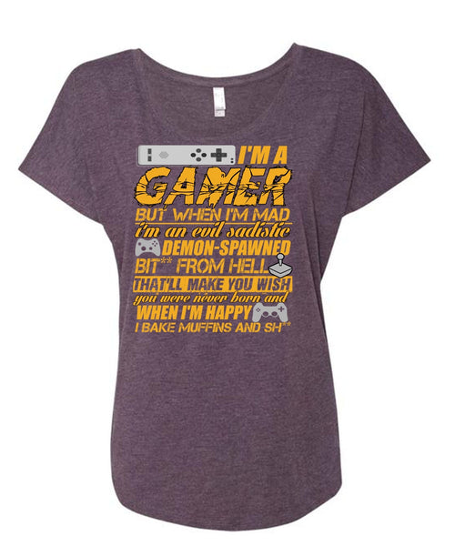 I'm A Gamer T Shirt, I'm Happy T Shirt, Cool Shirt (Ladies' Triblend Dolman Sleeve)