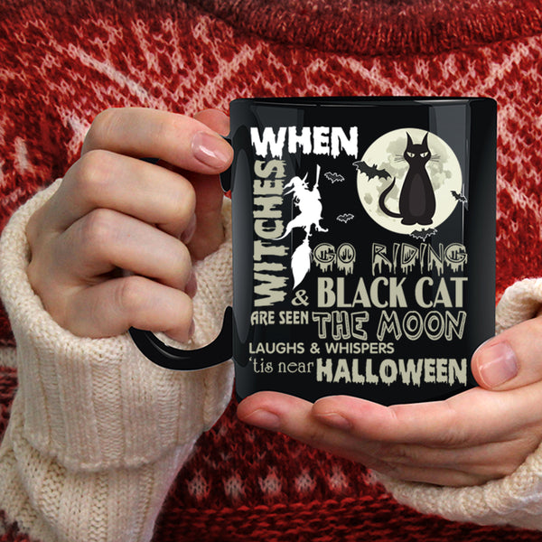 Witches Go Riding Coffee Mug, Black Cat Are Seen The Moon Coffee Cup