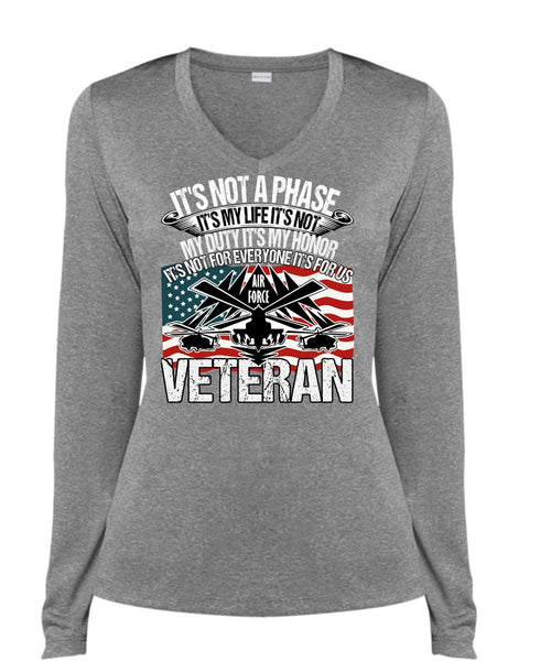 Air Force Veteran T Shirt, It's My Life T Shirt, Cool Shirt (Ladies LS Heather V-Neck)
