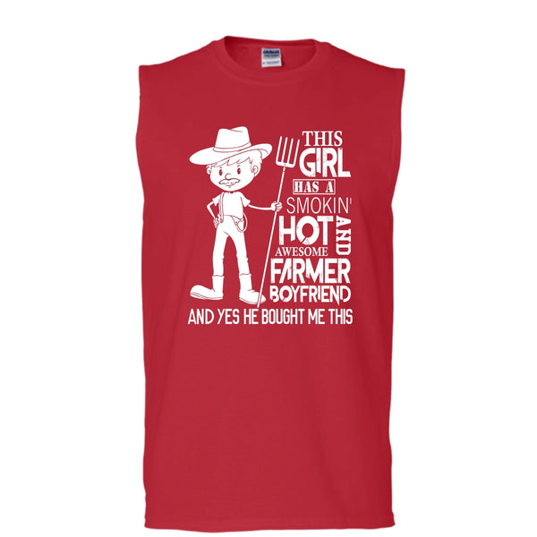 Awesome Farmer Boyfriend T Shirt, Coolest Farmer's Girlfriend T Shirt, Cool T Shirt (Men's Cotton Sleeveless)
