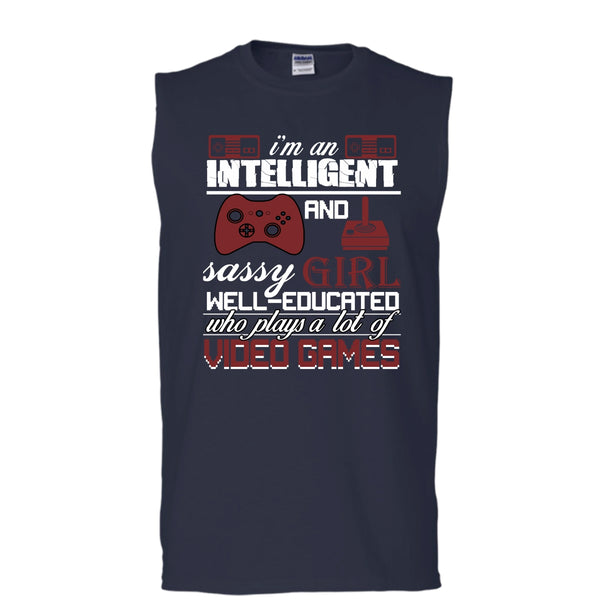 I'm An Intelligent T Shirt, Sasy Girl Well-Educated T Shirt, Cool T Shirt (Men's Cotton Sleeveless)