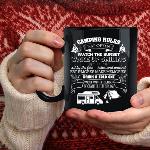 Camping Rules Coffee Mug, Watch The Sunset Coffee Cup
