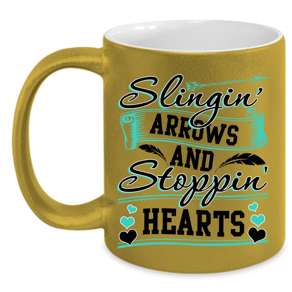 Stopping Heart Coffee Mug, Slinging Arrows Accent Mug