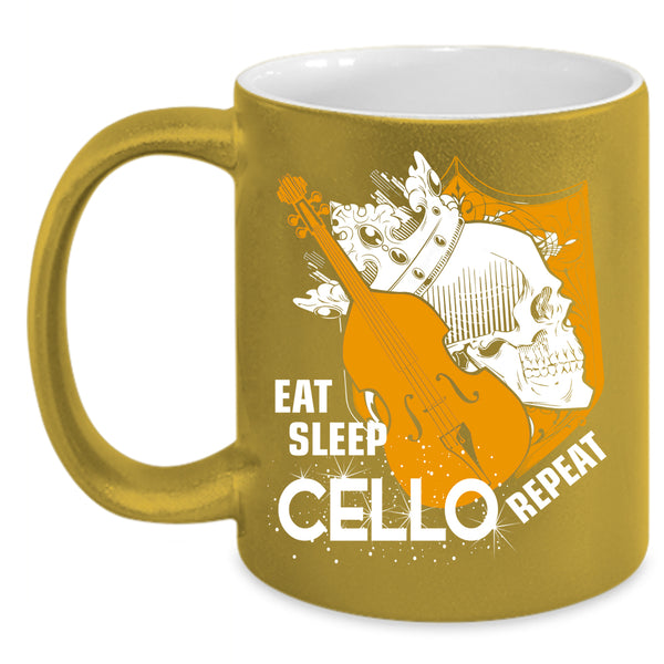 Eat Sleep Cello Repeat Coffee Mug, Cool Cello Player Coffee Cup