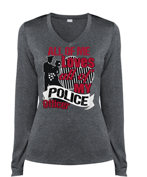 My Police Officer T Shirt, Being A Police T Shirt, Cool Shirt (Ladies LS Heather V-Neck)