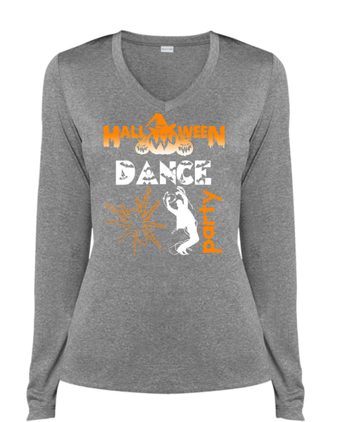 Halloween Dance Party T Shirt, I Love You Pumpkin T Shirt, Cool Shirt (Ladies LS Heather V-Neck)