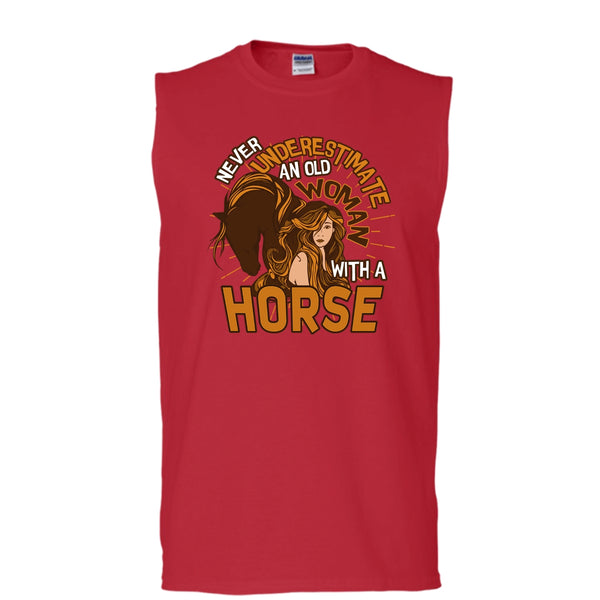 Never Underestimate T Shirt, Old Woman With A Horse Tank Top (Men's Cotton Sleeveless)