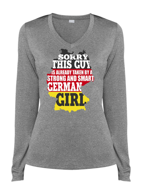 Strong And Smart German Girl T Shirt, Being A Girlfriend T Shirt, Cool Shirt (Ladies LS Heather V-Neck)