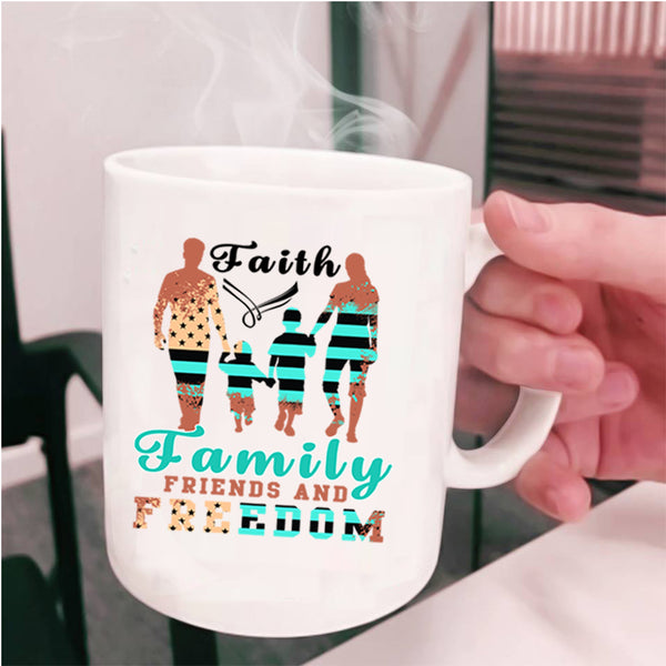 American Flag Coffee Mug, Faith Family Friends And Freedom Cup