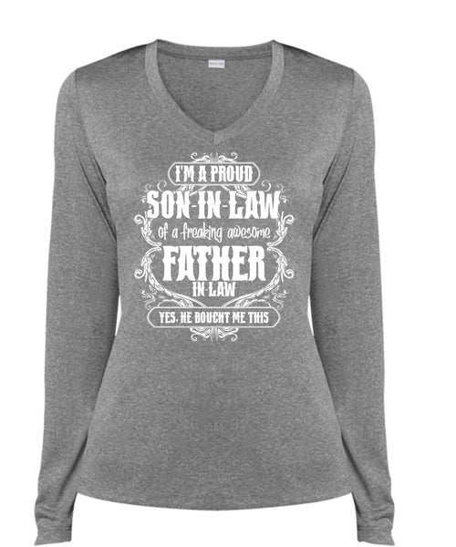 I'm A Proud Son In Law T Shirt, Father In Law T Shirt, Cool Shirt (Ladies LS Heather V-Neck)