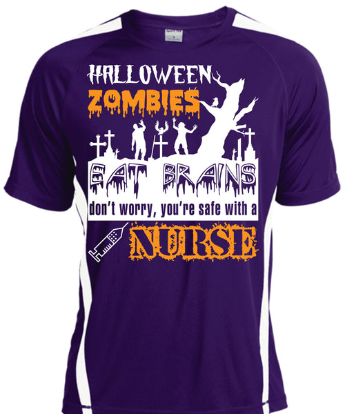 Halloween Zombies Eat Brains T Shirt, You're Safe With A Nurse T Shirt, Cool Shirt