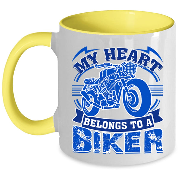 I Love Biker Coffee Mug, My Heart Belongs To A Biker Accent Mug