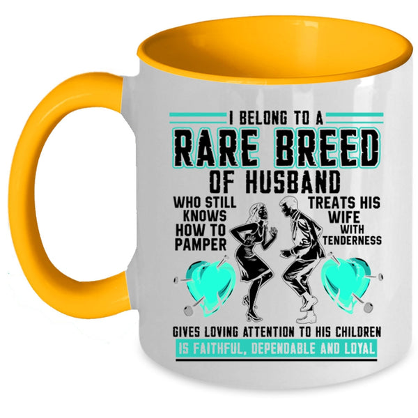 Cool Just Married Coffee Mug, I Belong To A Rare Breed Of Husband Accent Mug