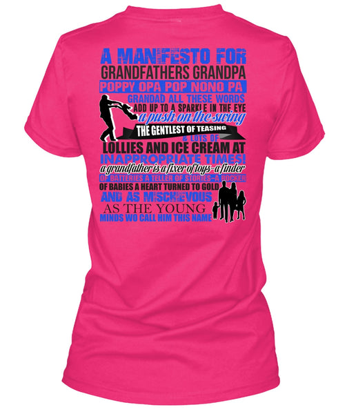 A Manifesto For Grandfathers Grandpa T Shirt, Being A Papa T Shirt, Cool Shirt (Ladies LS Heather V-Neck)