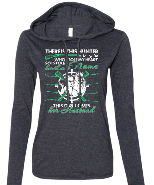 There Is This Hunter T Shirt, This Girl Loves Her Husband T Shirt (Anvil Ladies Ringspun Hooded)