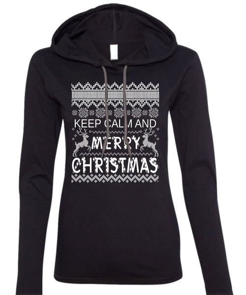 Keep Calm And Merry Christmas T Shirt, This Girl Loves Christmas T Shirt (Anvil Ladies Ringspun Hooded)