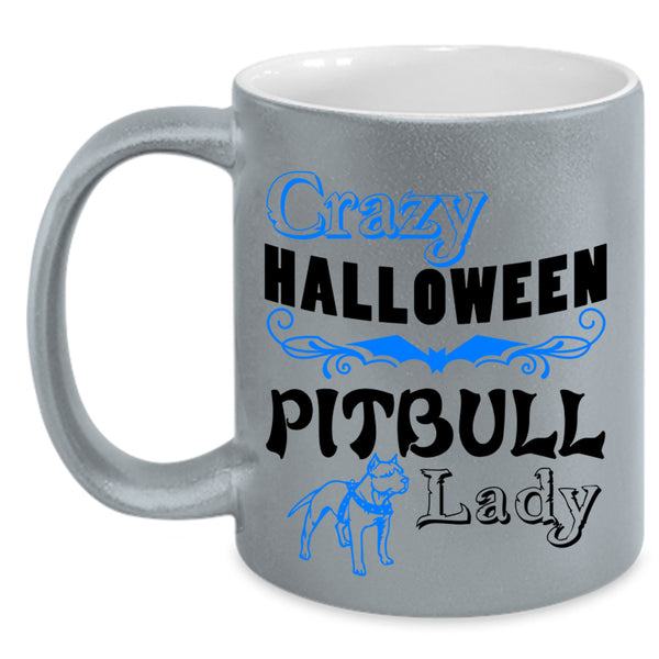 Cute Pit Bull Lady Coffee Mug, Crazy Halloween Pitbull Lady Accent Mug