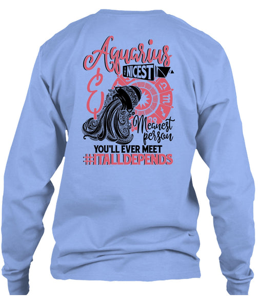 Aquarius Nicest Meanest Person T Shirt, I Love Aquarius T Shirt
