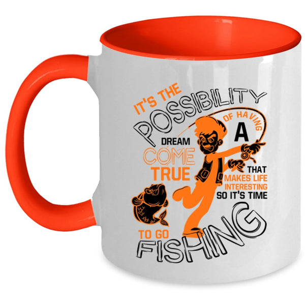 Funny Fishing Coffee Mug, It's Time To Go Fishing Accent Mug