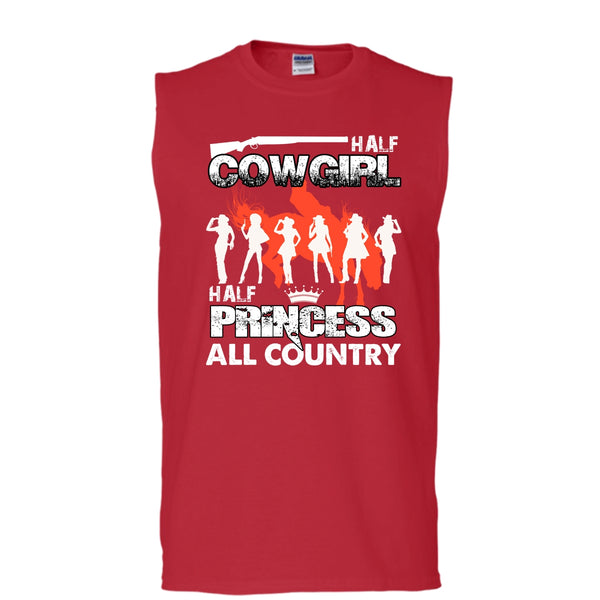 Half Cowgirl T Shirt, Half Princess T Shirt, Cool T Shirt (Men's Cotton Sleeveless)