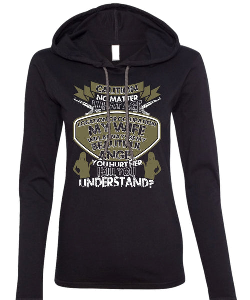 Location Occupation My Wife T Shirt, Being A Husband T Shirt (Anvil Ladies Ringspun Hooded)