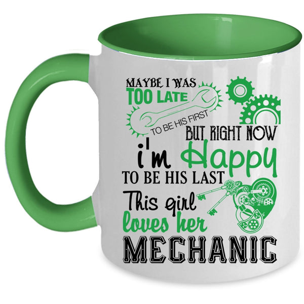 Cute Mechanic's Wife Coffee Mug, This Girl Loves Her Mechanic Accent Mug
