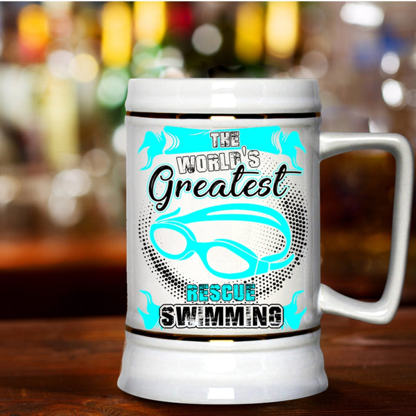 Funny Swimming Beer Stein 22oz, The World's Greatest Rescue Swimming Beer Mug