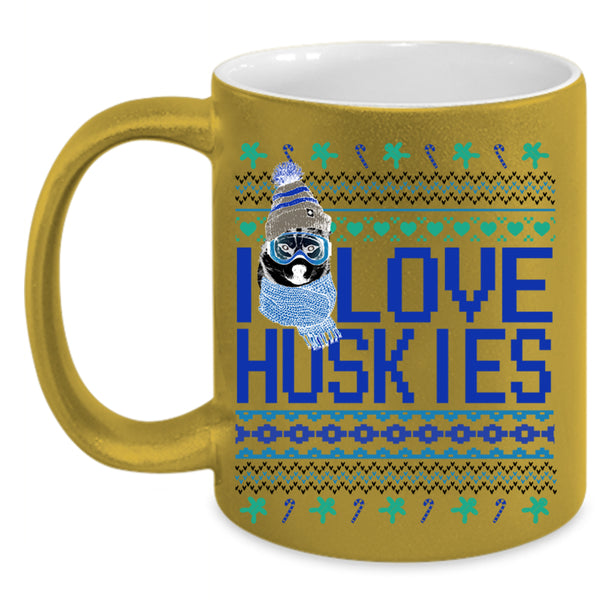 Cute Husky Lovers Coffee Mug, I Love Huskies Accent Mug