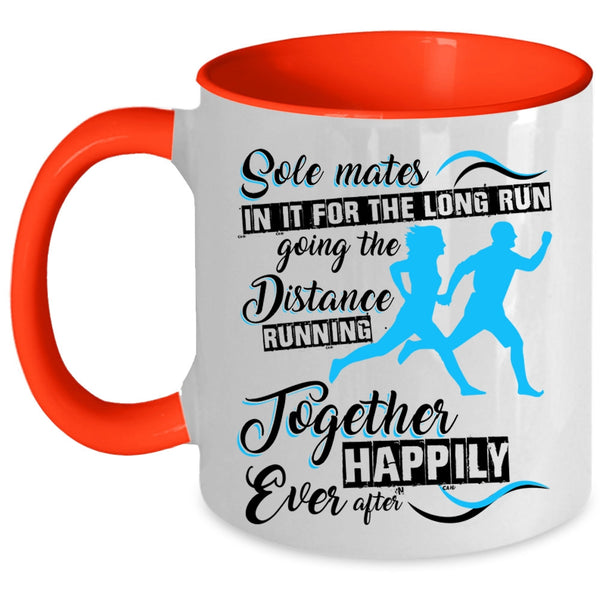 Funny Runner Coffee Mug, Running Together Happily Ever Accent Mug