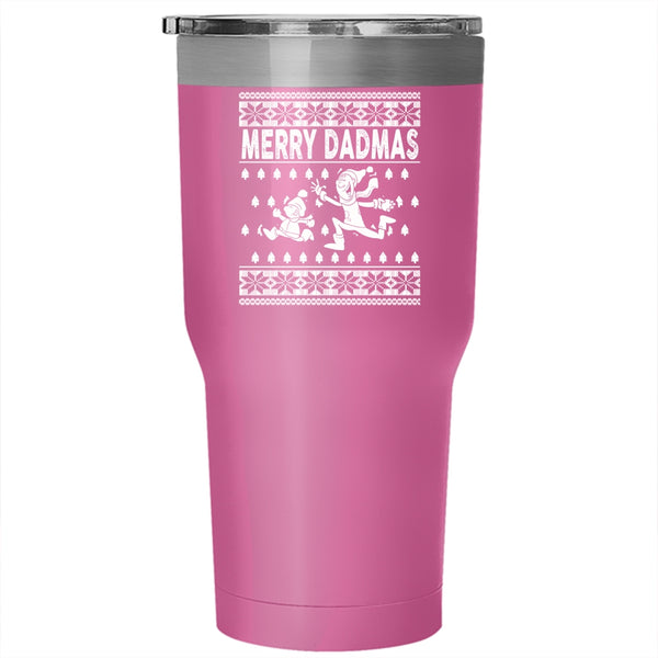 Merry Dadmas Tumbler 30 oz Stainless Steel, Christmas Gift For Dad Travel Mug