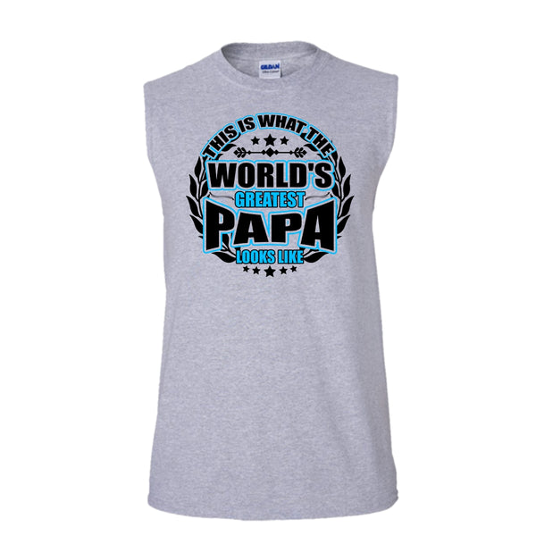 Worlds Greatest Papa T Shirt, Gift For Papa Tank Top (Men's Cotton Sleeveless)