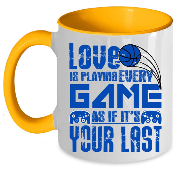Funny Gift For Gamers Coffee Mug, Love Is Playing Every Game Accent Mug