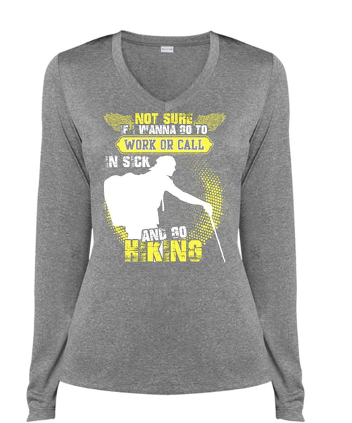 Go Hiking T Shirt, Being A Hiker T Shirt, Cool Shirt (Ladies LS Heather V-Neck)