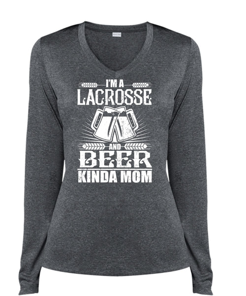Beer Kinda Mom T Shirt, I'm A Lacrosse T Shirt, Cool Shirt (Ladies LS Heather V-Neck)