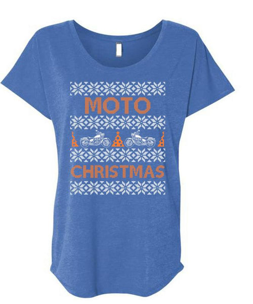 Moto Christmas T Shirt, I Love Christmas T Shirt, Cool Shirt (Ladies' Triblend Dolman Sleeve)