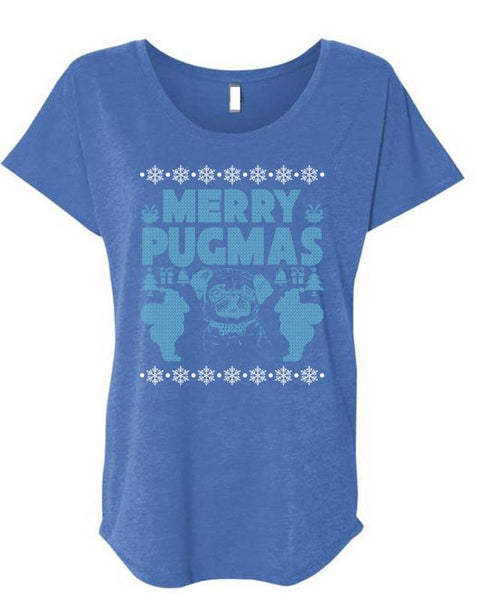 Merry Pugmas T Shirt, I Love Christmas T Shirt, Cool Shirt (Ladies' Triblend Dolman Sleeve)
