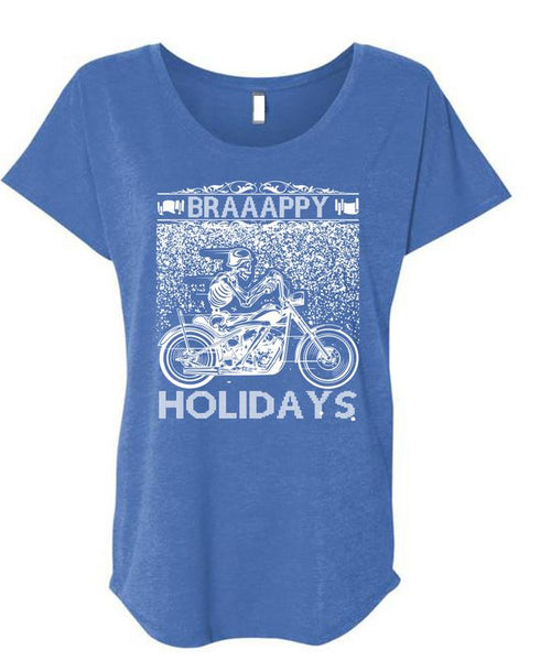 Braaappy Holidays T Shirt, I Love Christmas T Shirt, Cool Shirt (Ladies' Triblend Dolman Sleeve)