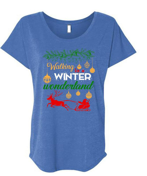 Walking Winter Wonderland T Shirt, I Love Christmas T Shirt, Cool Shirt (Ladies' Triblend Dolman Sleeve)