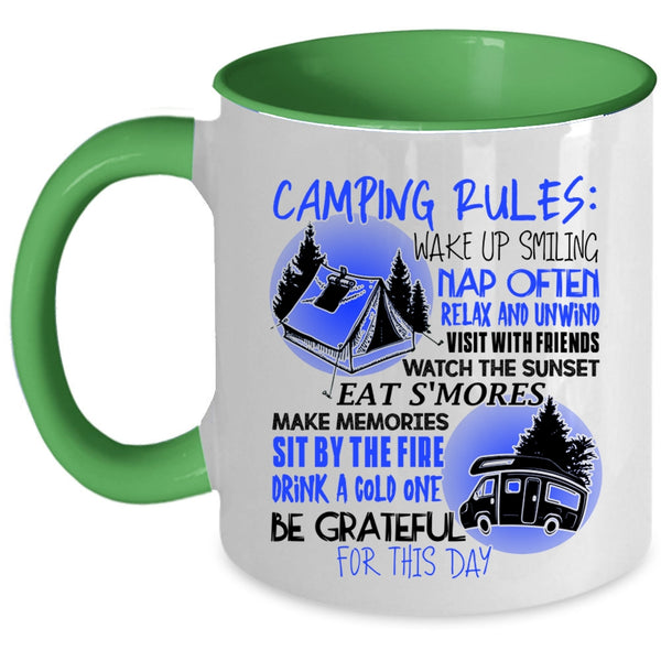 Be Gratful For This Day Coffee Mug, Camping Rules Accent Mug
