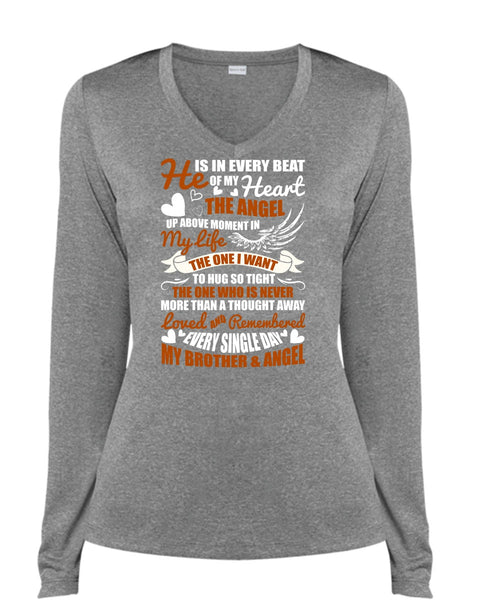 My Brother And Angel T Shirt, Beat Of My Heart T Shirt, Cool Shirt (Ladies LS Heather V-Neck)