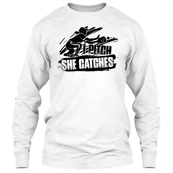 I Pitch She Catches T Shirt, Gift For Baseball Player T Shirt