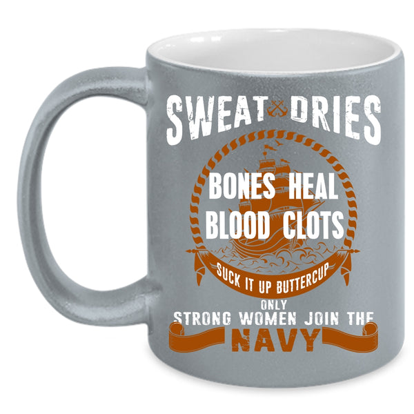 Only Strong Women Join The Navy Coffee Mug, Beautiful Lady Coffee Cup