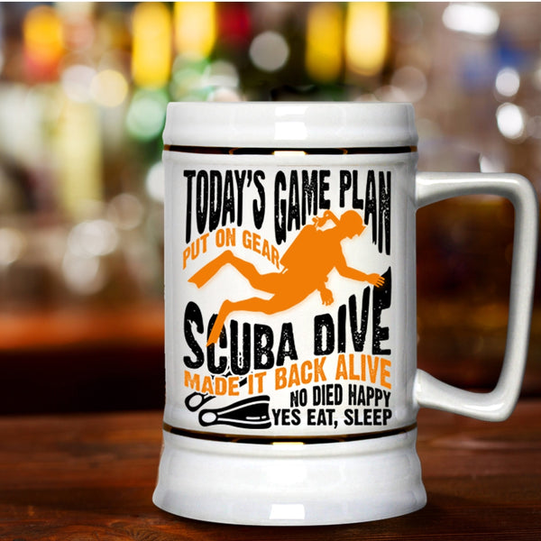 Sport Beer Stein 22oz, Today's Game Plan Put On Gear Scuba Dive Beer Mug
