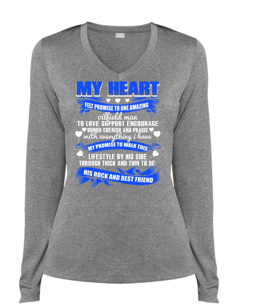 Promise To One Amazing Oilfield Man T Shirt, My Favorite T Shirt, Cool Shirt (Ladies LS Heather V-Neck)
