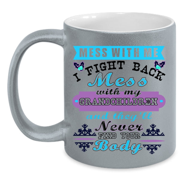 Cute Christmas Coffee Mug, Don't Mess With My Grandchildren Accent Mug