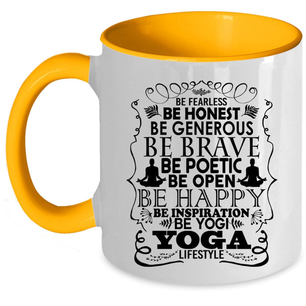 Yoga Lifestyle Coffee Mug, Be Happy Be Yogi Accent Mug