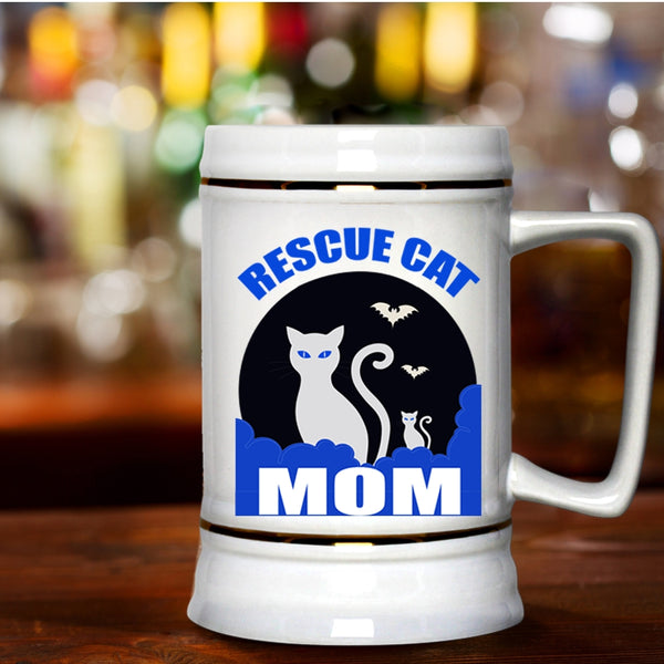 Best Gift For Mom Beer Stein 22oz, Rescue Cat Mom Beer Mug