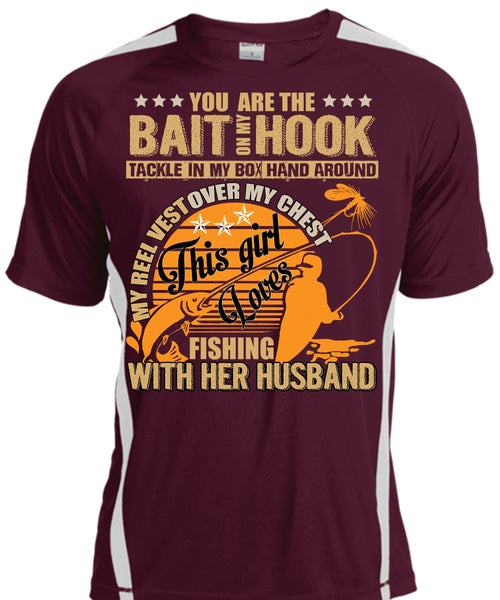 Fishing With Her Husband T Shirt, Bait On My Hook T Shirt, Cool Shirt