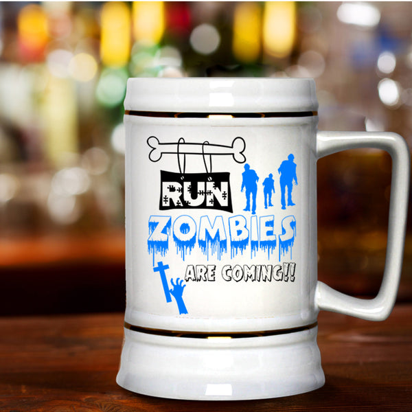 Halloween Ghost Beer Stein 22oz, Run Zombies Are Coming Beer Mug