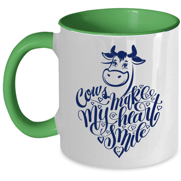 I Love Cows Coffee Mug, Cows Make My Heart Smile Accent Mug